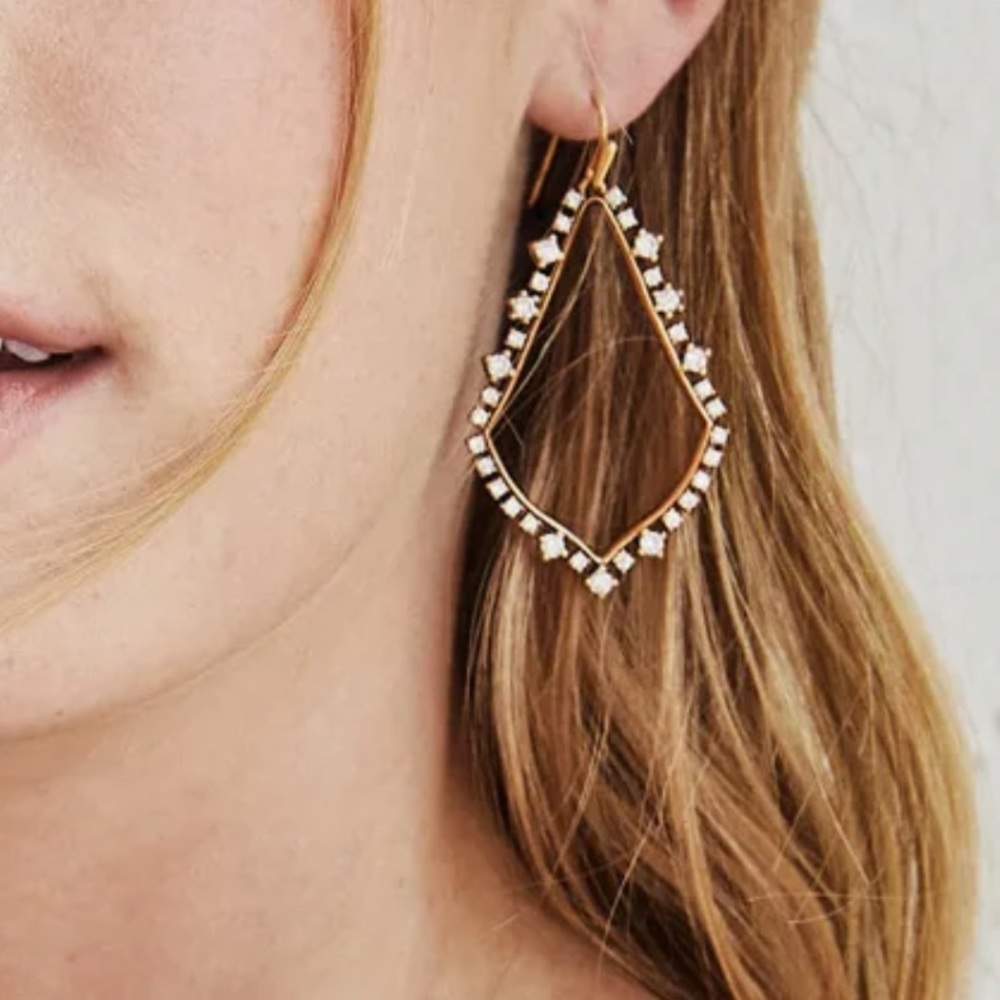 Kendra Scott Sophee Crystal Vintage Gold Drop Earrings - Picture 1 of 5
